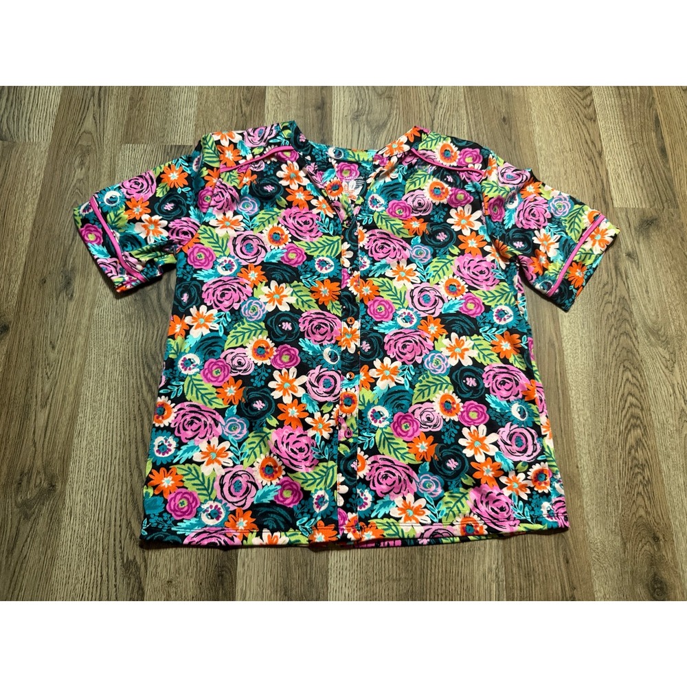 Cuddl Duds Shirts Women Size S Floral Button Down Short Sleeve Sleep Shirt